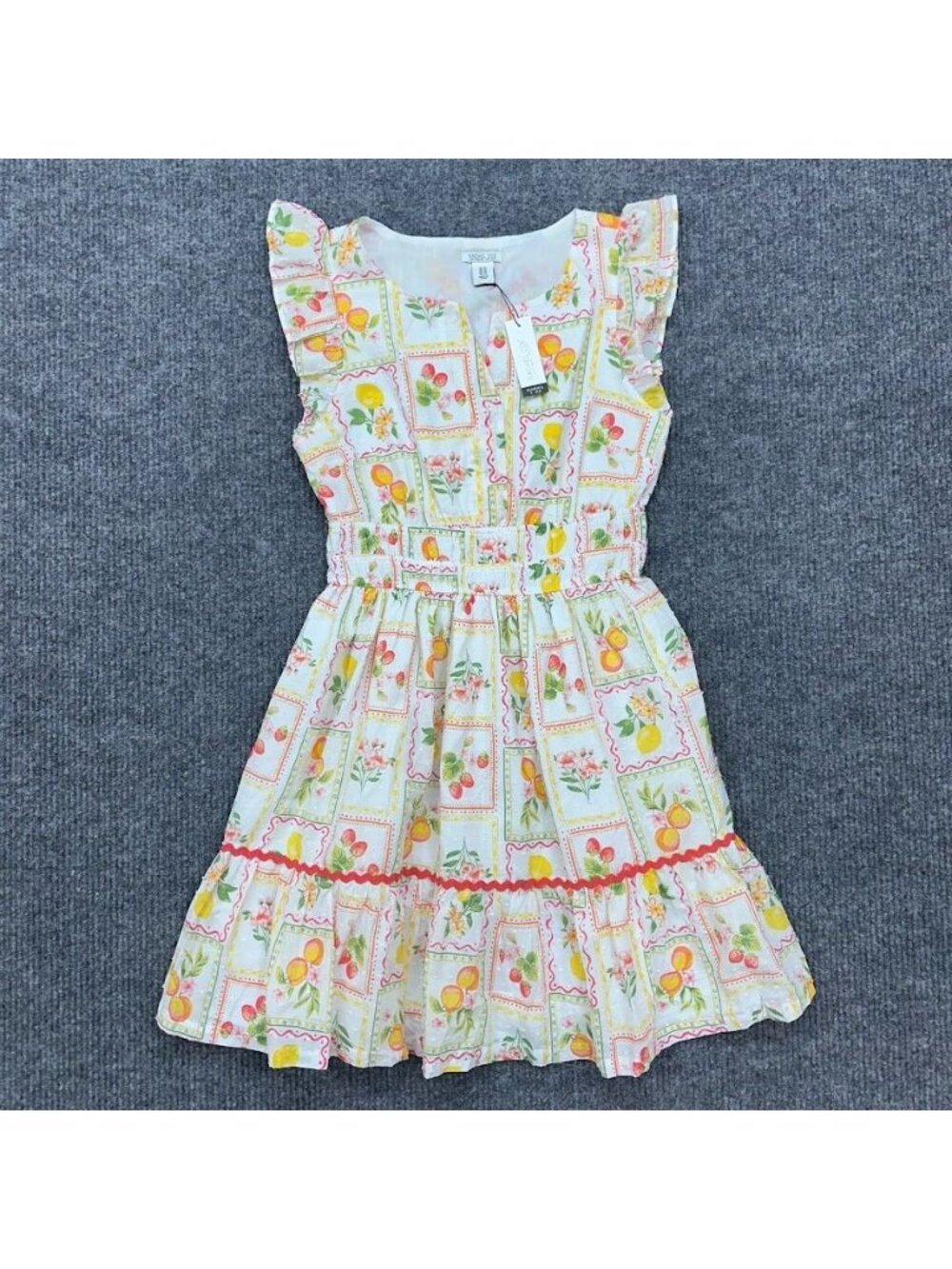 Rachel Zoe Fruit Tile Print Ruffle Summer Dress Mommy + Me Womens Size 10 NEW
